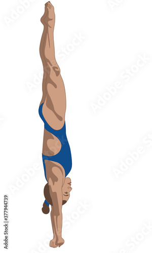 diver, female in straight diving position isolated on a white background