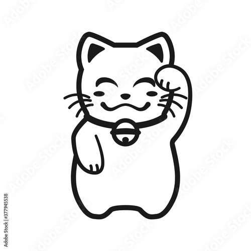 Maneki cat outline icon. Clipart image isolated on white background.