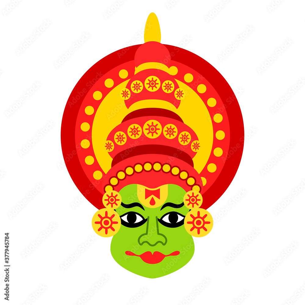 Kathakali mask icon. Clipart image isolated on white background. Stock