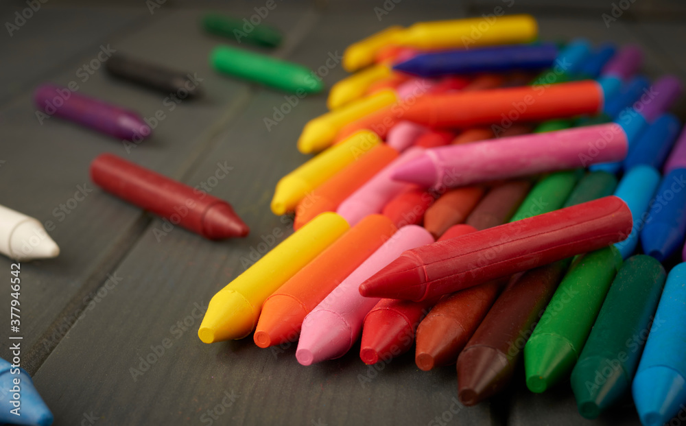 Colored crayons that children use at school at the most basic levels Colored crayons that children use at school at the most basic levels