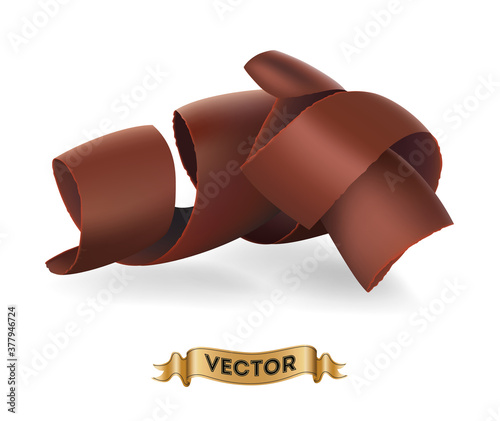 Chocolate shavings on white background
