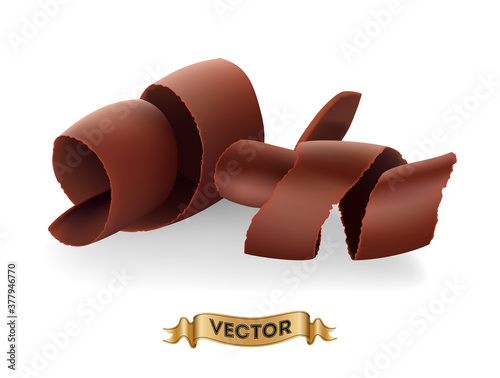 Chocolate shavings on white background