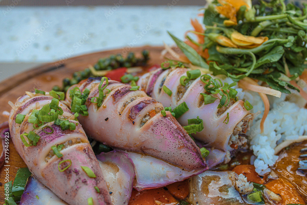 Vietnamese stuffed squid with minced pork. Stock Photo | Adobe Stock
