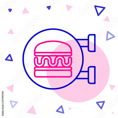 Line Online ordering and burger delivery icon isolated on white background. Colorful outline concept. Vector.