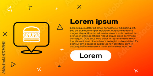 Line Online ordering and burger delivery icon isolated on yellow background. Colorful outline concept. Vector.