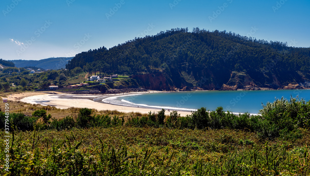 View of beautiful beach in Porto de Espasante, in the Galicia region of Spain.