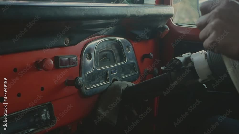 This dashboard off-road vehicle is taken from an antique 4x4 adventure ...