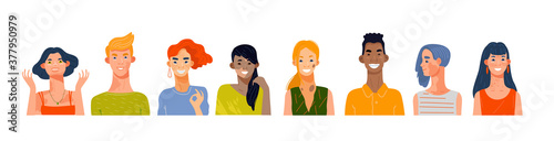 Set of people with problems in their appearance. Body positive creative concept. Vector illustration in cartoon style for designers templates.