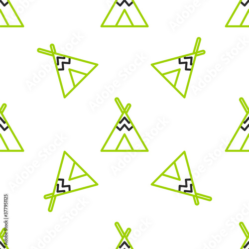 Line Traditional indian teepee or wigwam icon isolated seamless pattern on white background. Indian tent. Vector.