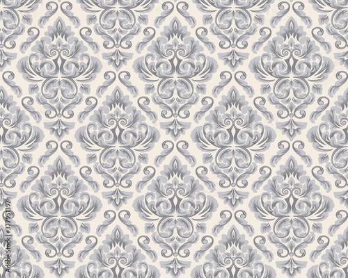 Damask seamless pattern element. Vector classical luxury old fashioned damask ornament, royal victorian seamless texture for wallpapers, textile, wrapping. Vintage exquisite floral baroque template. © garrykillian