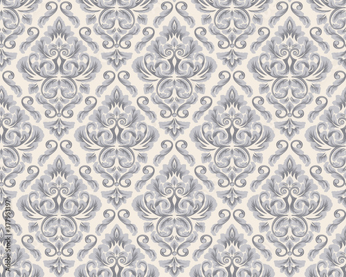 Damask seamless pattern element. Vector classical luxury old fashioned damask ornament, royal victorian seamless texture for wallpapers, textile, wrapping. Vintage exquisite floral baroque template.