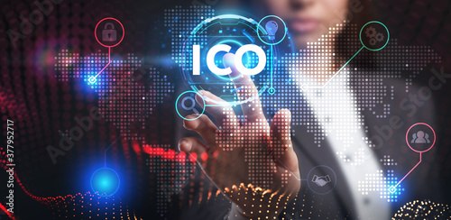 Wallpaper Mural Business, Technology, Internet and network concept. Young businessman working on a virtual screen of the future and sees the inscription: ICO Torontodigital.ca