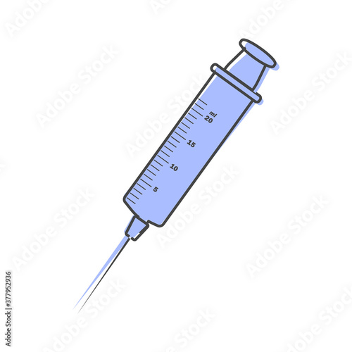 Vector image of medical syringe for injections and needles cartoon style on white isolated background.