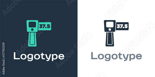 Logotype Digital contactless thermometer with infrared light icon isolated on white background. Logo design template element. Vector.