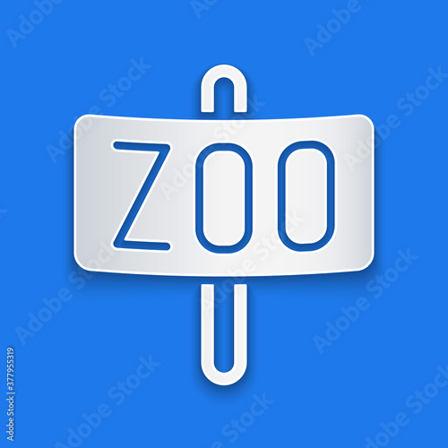 Paper cut Zoo park icon isolated on blue background. Paper art style. Vector.