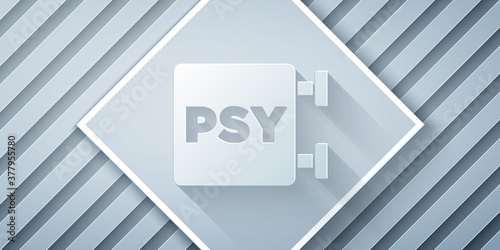 Paper cut Psychology icon isolated on grey background. Psi symbol. Mental health concept, psychoanalysis analysis and psychotherapy. Paper art style. Vector.