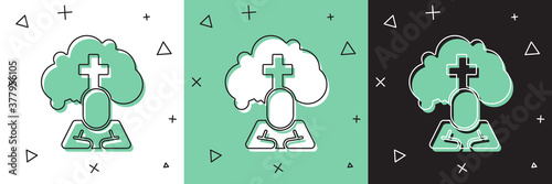 Set Man graves funeral sorrow icon isolated on white and green, black background. The emotion of grief, sadness, sorrow, death. Vector.