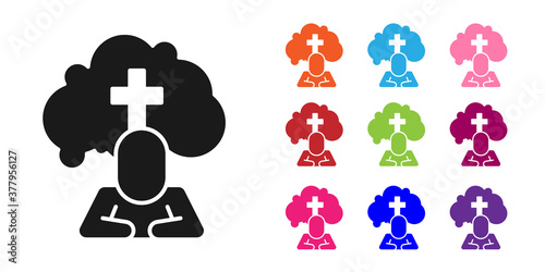Black Man graves funeral sorrow icon isolated on white background. The emotion of grief, sadness, sorrow, death. Set icons colorful. Vector.