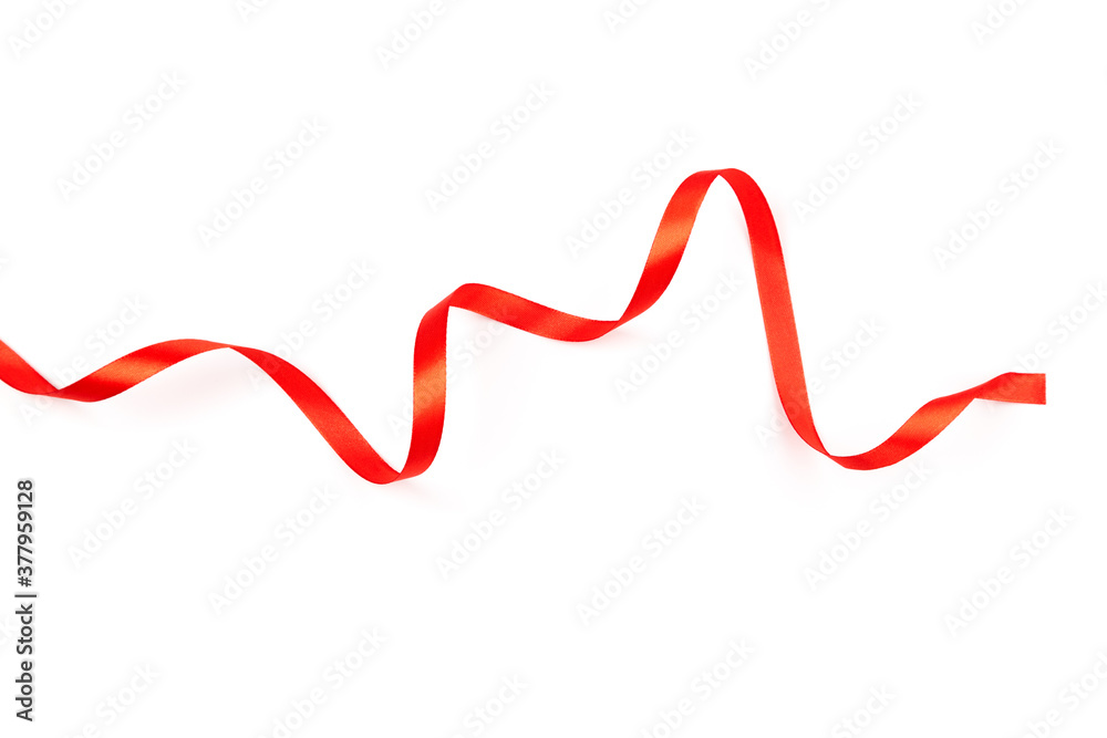 red satin ribbon with curls isolated on white background red satin ribbon with curls isolated on white background