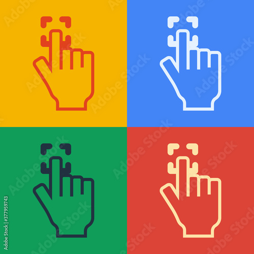Pop art line Fingerprint icon isolated on color background. ID app icon. Identification sign. Touch id. Vector.