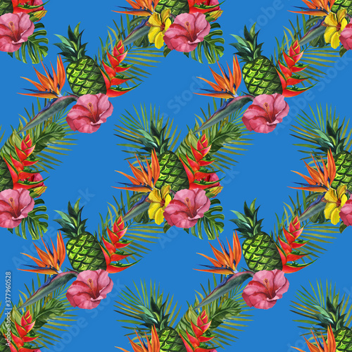 Watercolor seamless floral and fruts pattern hand drawing decorative background. Hand drawn watercolor illustration.