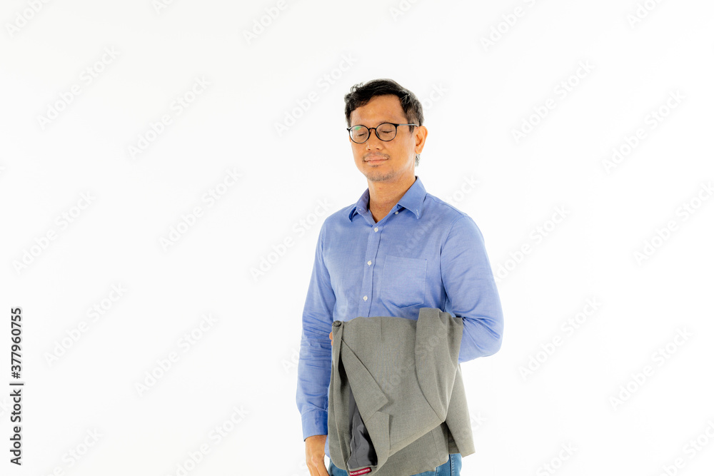 Fototapeta premium portrait of business man lawyer standing wearing suit in front of white background copy space isolated