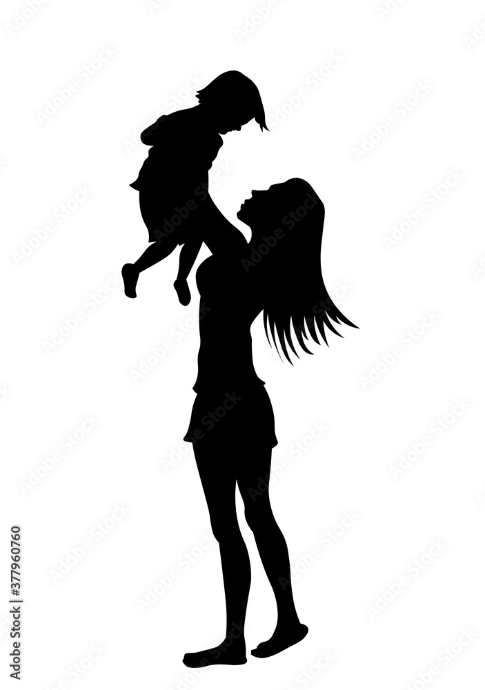 Mother having fun with her child vector illustration. Young mother and son spending time together. Mother lifting up her child. Mother having fun with her child vector illustration. Young mother and son spending time together. Mother lifting up her child.