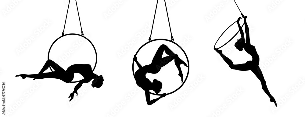 Aerial dancer silhouette vector illustration. Woman or girl performing