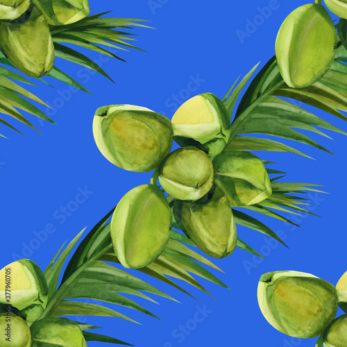 Watercolor seamless floral and fruts pattern hand drawing decorative background. Hand drawn watercolor illustration.