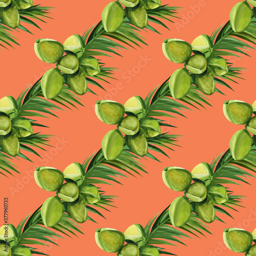 Watercolor seamless floral and fruts pattern hand drawing decorative background. Hand drawn watercolor illustration.