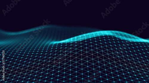 3d abstract digital technology background. Futuristic sci-fi user interface concept with gradient dots and lines. Big data, artificial intelligence, music hud. Blockchain and cryptocurrency. © Nabugu