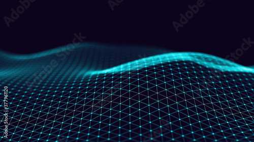 3d abstract digital technology background. Futuristic sci-fi user interface concept with gradient dots and lines. Big data, artificial intelligence, music hud. Blockchain and cryptocurrency.