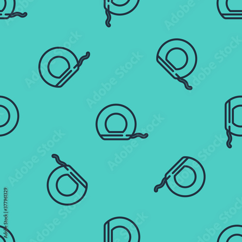 Black line Dental floss icon isolated seamless pattern on green background. Vector.