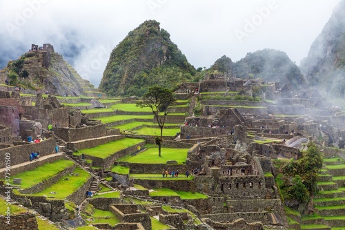 Machu Picchu, panoramic view of peruvian incan town photo