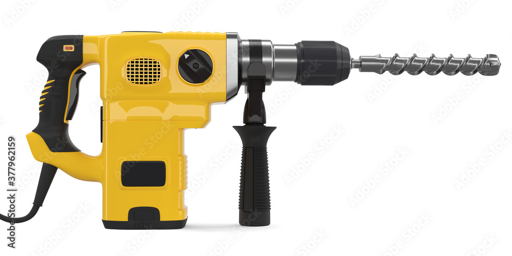 Electric drill with cord and attached metal bit, tool for repair Electric drill with cord and attached metal bit, tool for repair