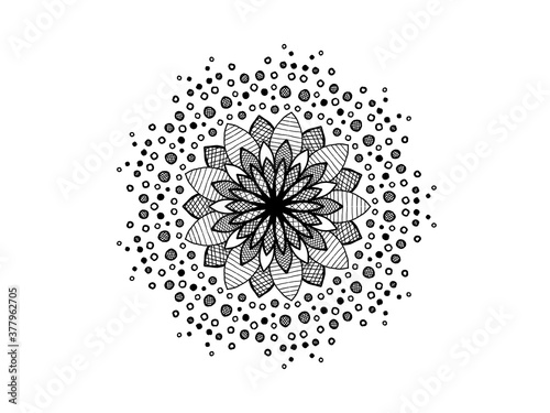 black and white mandala floral ornamet hand drawn