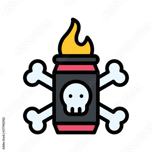 protest related fire bottle with fire, skull and crossbones vector with editable stroke