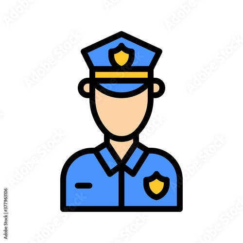 protest related police man with cap and badge vector with editable stroke