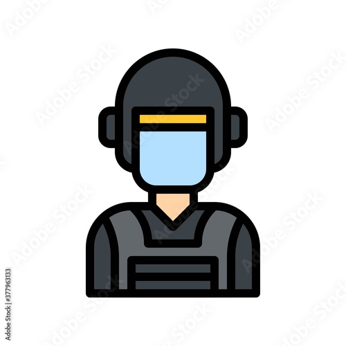 protest related police man with helmet and jacket vector with editable stroke