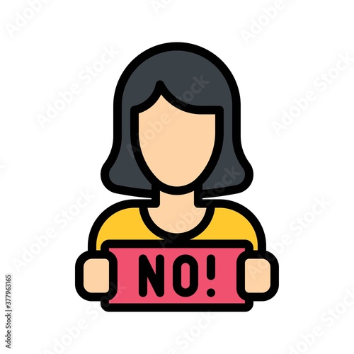protest related board in girl hand with written text vector with editable stroke