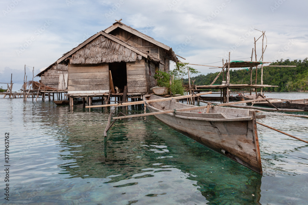 Sea gypsy tribe floating village. Sulawesi Indonesia. 