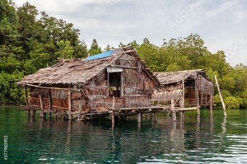 Sea gipsy bajo tribe floating village. Indonesia. High quality photo