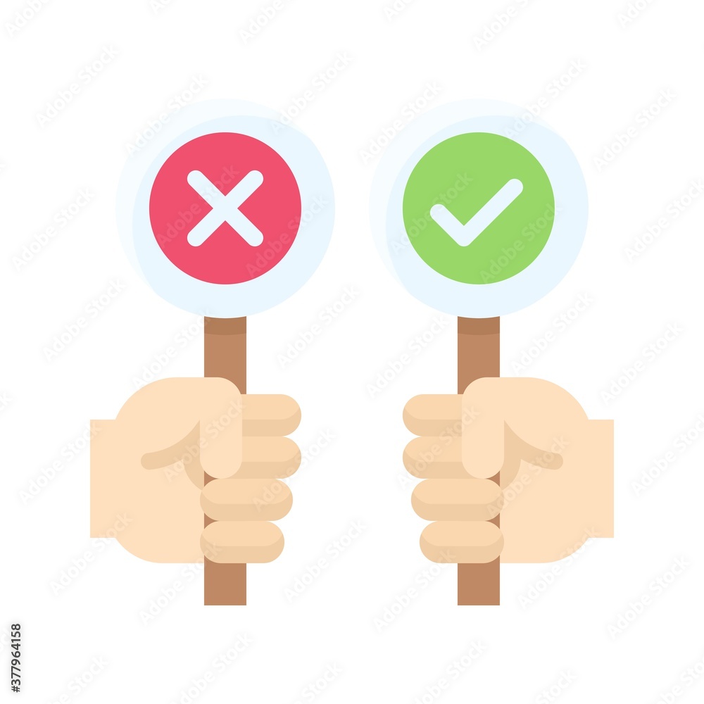 protest related board in public hands with yes and no tick mark vector in flat style, protest related board in public hands with yes and no tick mark vector in flat style,