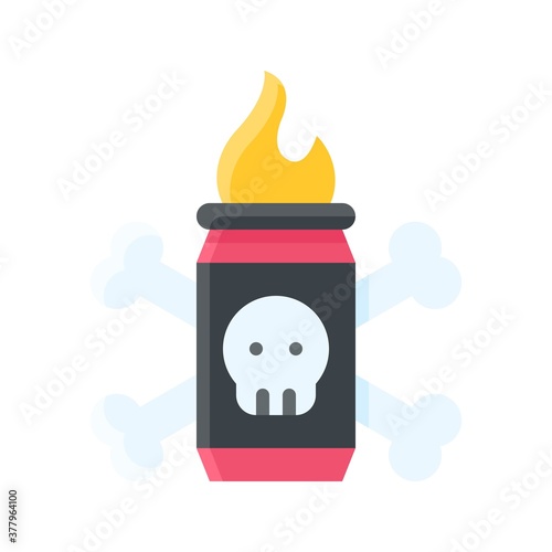 protest related fire bottle with fire, skull and crossbones vector in flat style,