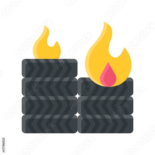 protest related public fire the car tires with fire vector in flat style,