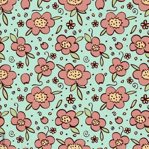 Doodle floral seamless pattern; vector cartoon background
