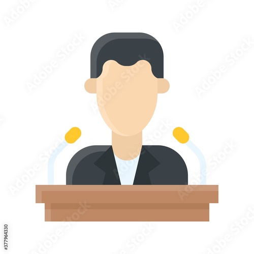 protest related male candidate speech with table and mic vector in flat style,