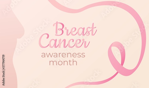 Vector illustration on the theme of women's health, dedicated to breast cancer screening. In pink gentle tones. With a silhouette of a woman's breast
