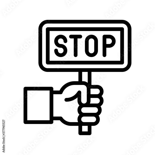 protest related board in public hands with written stop on board vector in lineal style,