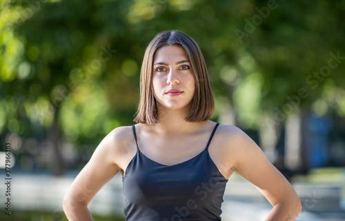 Young beautiful Turkish woman view in confident mood